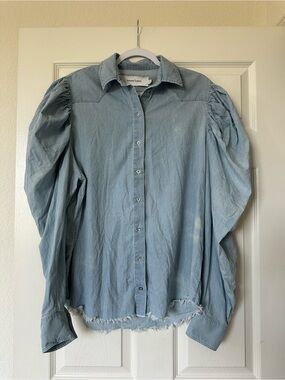 Women's Marques Almeida Denim Puff Sleeve Top Long Sleeve Button Down